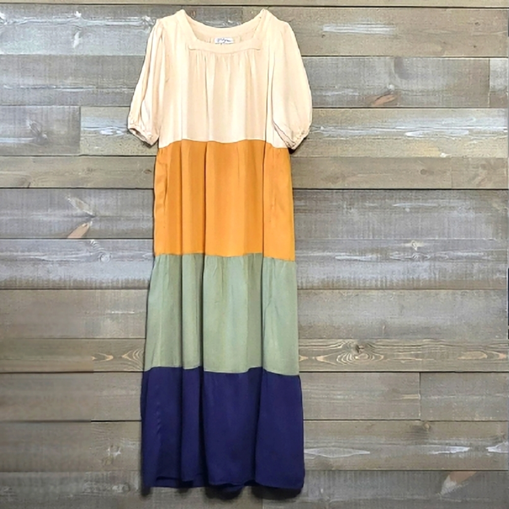 Polagram Tiered Color Block Maxi Dress